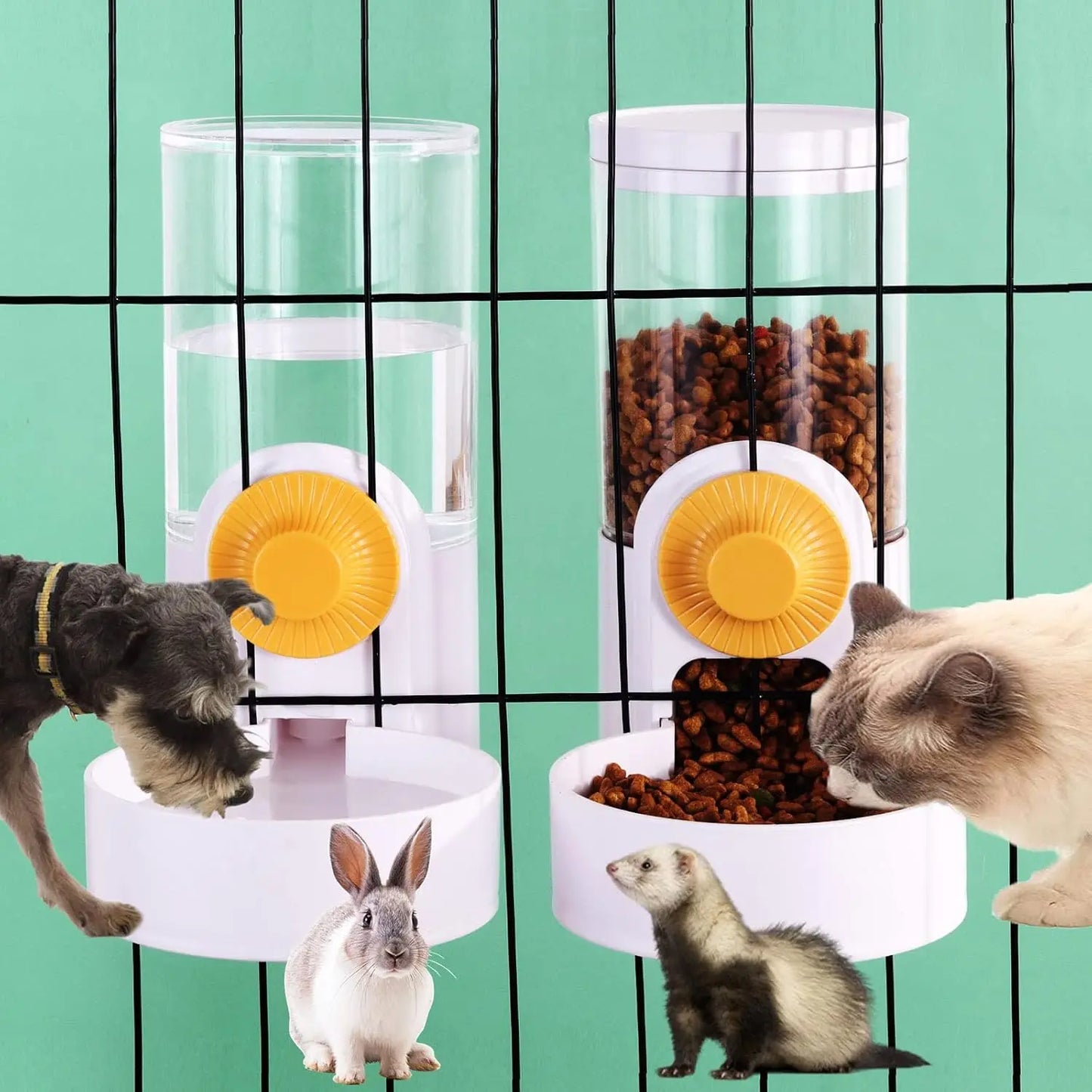 new Hanging Automatic Pet Food Feeder/Water Dispenser, Gravity Cat Auto Feeder Waterer Set With Container Bowl For Cage