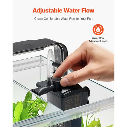 Fish Tank Aquarium, 5 Gallon Square UltraClear Glass Starter Smart Tank Adjustable 3 Color Lighting, Self Cleaning System Fishbowl