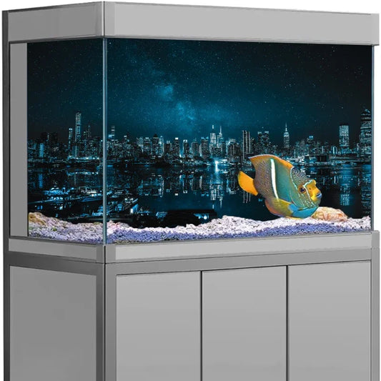 3D City Night Scene  Aquarium Background Poster. PVC Adhesive Sticker Fish Tank Underwater World Backdrop