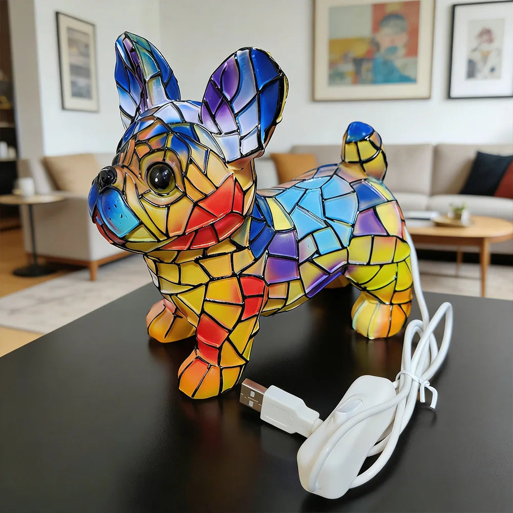 LED Night Light Glowing Dog. Series Artistic Animal Statue. French Bulldog, Labrador Retriever, Golden Retriever. Resin Ornaments