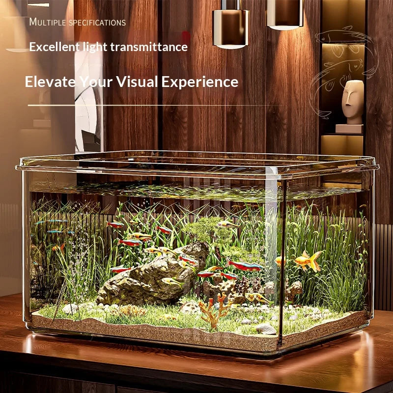 Mini Transparent Thick Acrylic Desktop Aquarium Fish Tank. Square Small Home Office. Goldfish, Turtle  Fish Tank Accessories