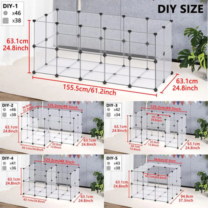 Portable Pet Playpen with Floor for Small Animals - Rabbit, Guinea Pig, Ferret Cage. 61x25x24 Inch