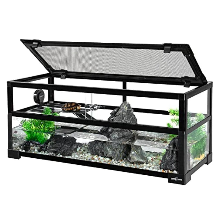 18 Gallon Turtle Tank Aquarium 30×12×12 Tortoise Habitat Water-Land Ecological. Tank with Drainage System