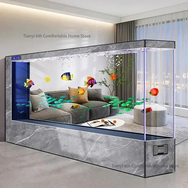 Super Large Transparent Luxury Aquariums. Long Floor-to-ceiling Fishbowl