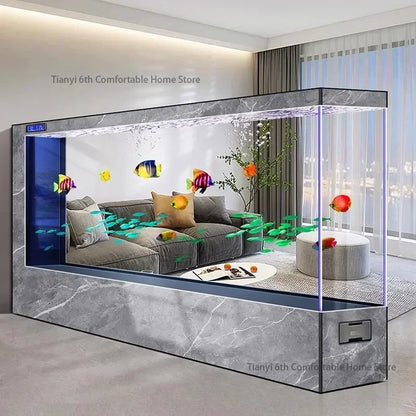 Super Large Transparent Luxury Aquariums. Long Floor-to-ceiling Fishbowl