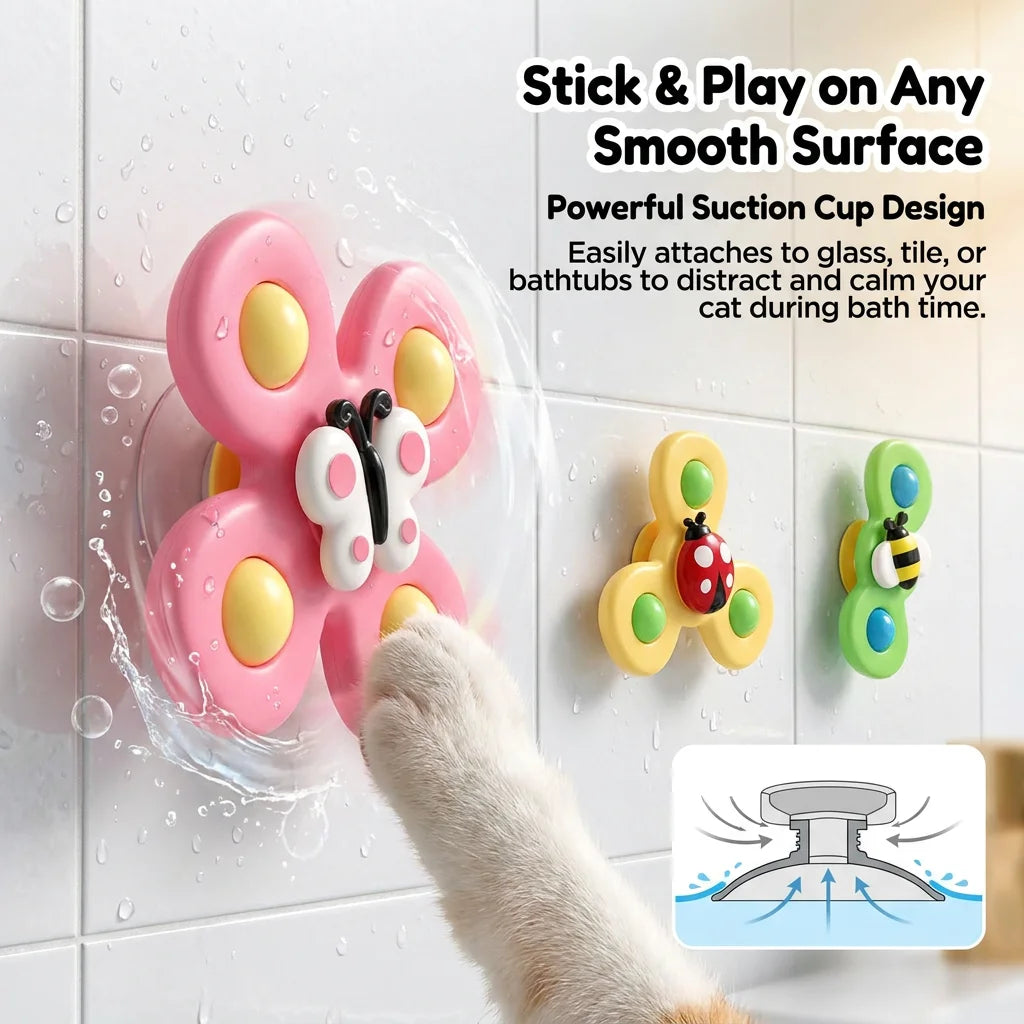 Pet cat toys, insect suction cups, spinning toys, rotating windmills, cat teasers, cat stress relief toys,