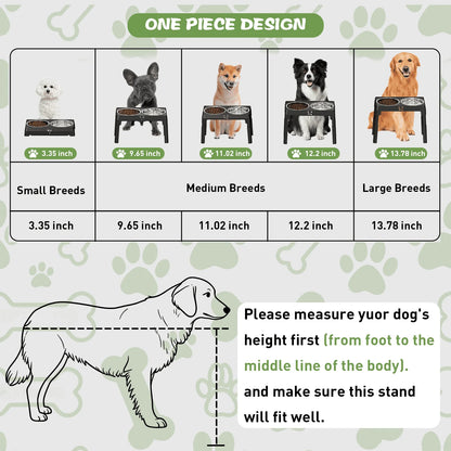 Elevated Dog Bowls - 5 Heights, Adjustable.  2 Stainless Steel Bowls for Small ,Medium & Large Dogs or Cats