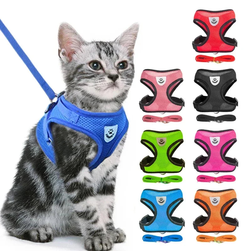 Cat Harness Vest. Walking Lead Leash For Puppies & Cats. Collar Polyester. Adjustable Mesh Harness For Small Medium Pets