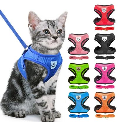 Cat Harness Vest. Walking Lead Leash For Puppies & Cats. Collar Polyester. Adjustable Mesh Harness For Small Medium Pets