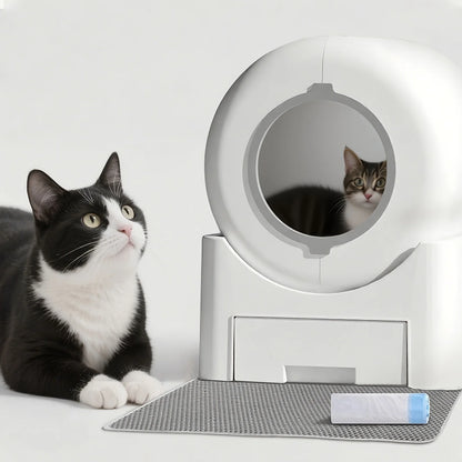 Self-Cleaning Cat Litter Box Automatic - 64L Large Capacity W/ FREE Waste Bags & TrackingMat, Smart APP-Controlled, Odor-Free