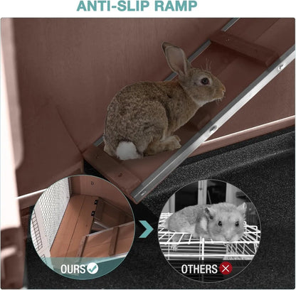 Rabbit Hutch, Indoor.  Guinea Pig Cage with Sliding Plastic Trays, Wheels & Ramp, Multi-Door, Wooden. Small Animal Cage