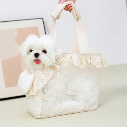 One cute Lace Pet Carrier Bag - Handheld/Shoulder. Puppy Purse for Small Dogs/Cats