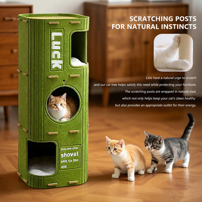 Three-Story Felt Cat Tree, With Scratching Boards And Comfortable Caves - Multi-Story Cat Apartment Tower