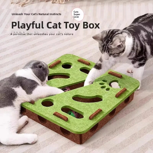 Cat Puzzle Toy. Felt Puzzle Box With Ball. Indoor Sports Entertainment. Hunting Cat Toys