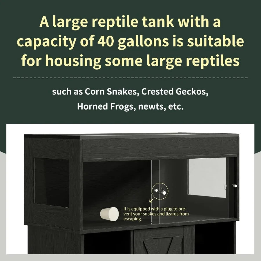 40 Gallon Reptile Terrarium Tank with Storage Cabinet and Stand Ideal for Leopard Geckos & Corn Snakes