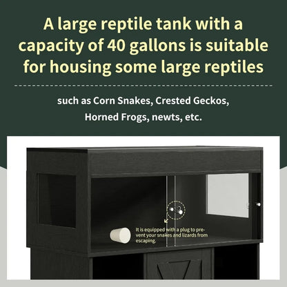 40 Gallon Reptile Terrarium Tank with Storage Cabinet and Stand Ideal for Leopard Geckos & Corn Snakes