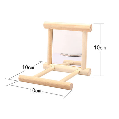Bird Mirror Wooden Interactive Play Toy. With Perch For Small Parrot, Budgies, Parakeet, Cockatiel, Conure and Lovebird Cage Accessories