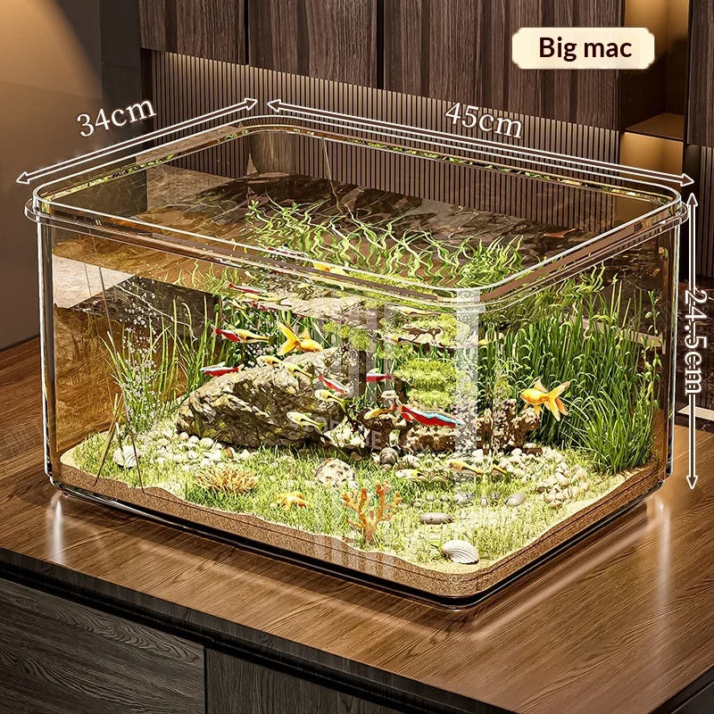 Mini Transparent Thick Acrylic Desktop Aquarium Fish Tank. Square Small Home Office. Goldfish, Turtle  Fish Tank Accessories