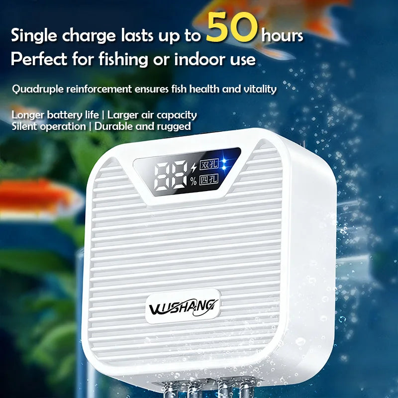 3W Aquarium Oxygen Pump, Oxygenator Outdoor Fish Tank Usb Rechargeable, Mute Dual/Four Outlets