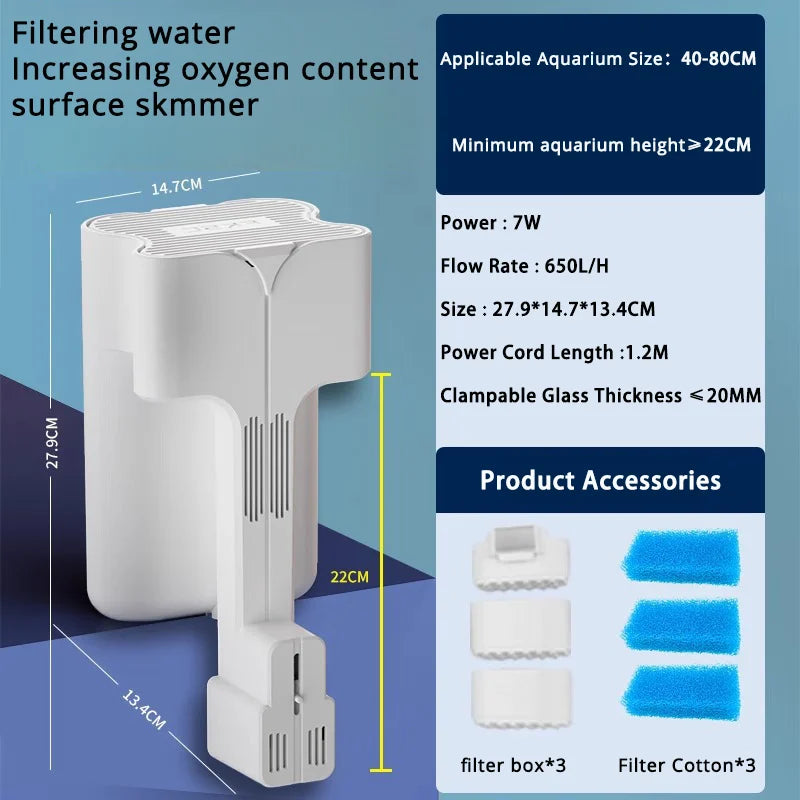 Smal/l Medium Aquarium Waterfall. Wall Mounted Filtration Filter. Adjustable Flow. Surface Skimmer. Fish Tank Waterfall Oxygenation