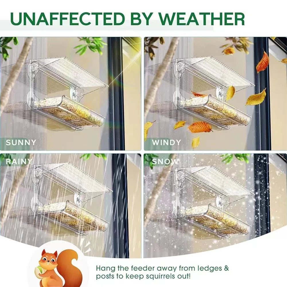 Window Mounted Feeder with Strong Suction Cups. Transparent, Acrylic, Hanging Birdhouse Feeder for Outside Garden Yard