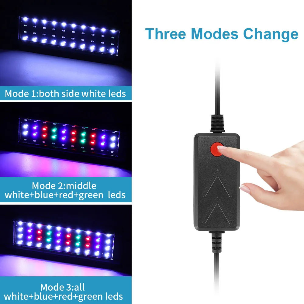 Aquarium LED Light. Super Slim Fish Tank Aquatic Plant Grow Lighting. Waterproof, Bright Clip Lamp RGB LED 31-120cm for Fish Tank