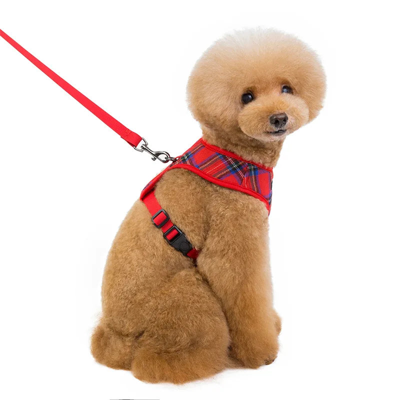 New Dog Harness and Leash Set. Traction Rope Plaid Chest Strap. Small and Medium-sized Dogs