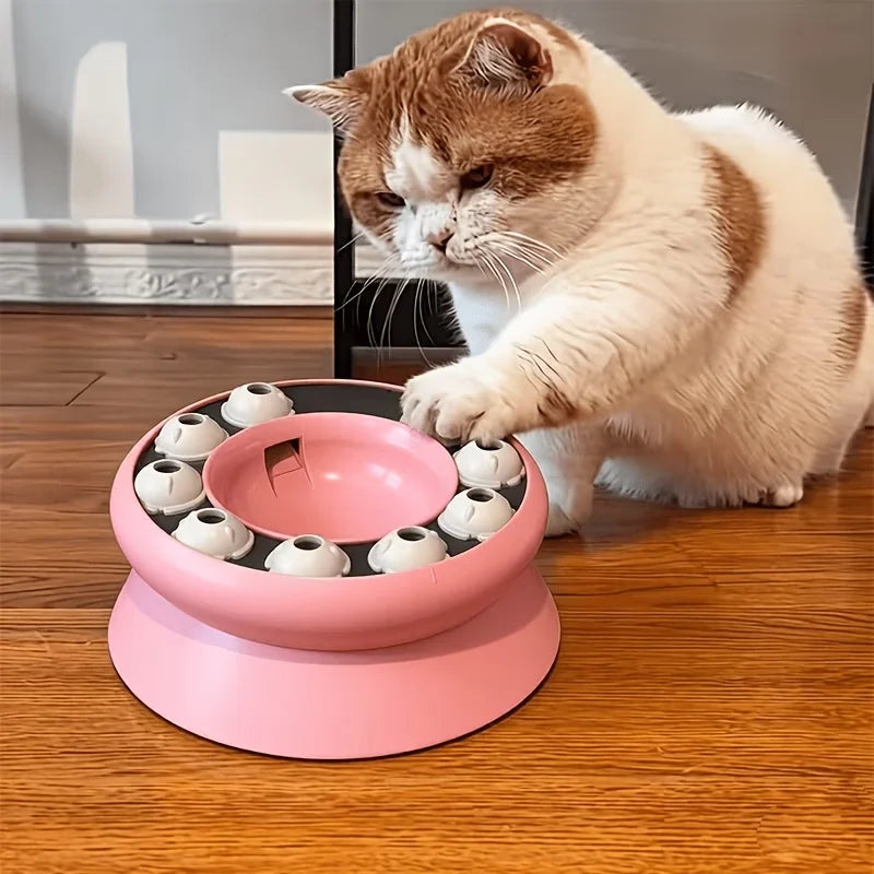 Interactive Cat Treat Dispenser Toy, Rotating Food Puzzle Bowl, Slow Feeder for Cats/Kittens, Funny Paw Work Design