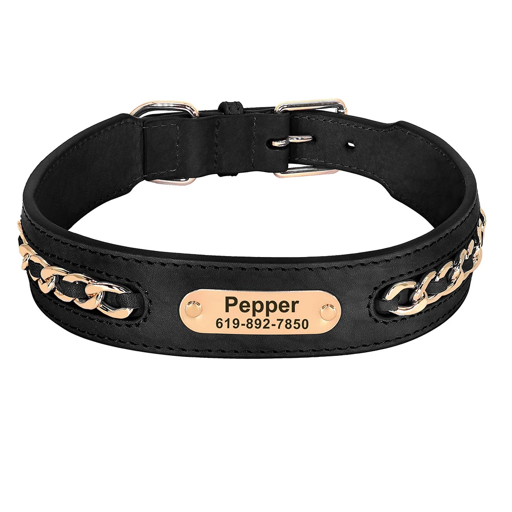 Custom Leather Dog Collar for Big Dogs. Genuine Leather ID Collar, Free Engraved Name For Small, Medium and Large Dogs. Metal Design