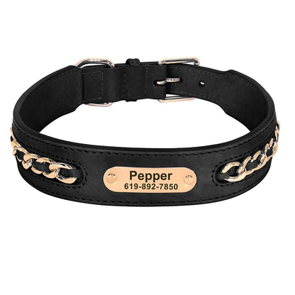 Custom Leather Dog Collar for Big Dogs. Genuine Leather ID Collar, Free Engraved Name For Small, Medium and Large Dogs. Metal Design