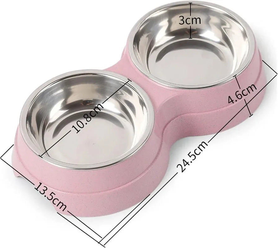 Stainless Steel Double Pet Bowls. Dog Food And Water Feeder Dish. Cat& Puppy Feeding Supplies. Small Dog