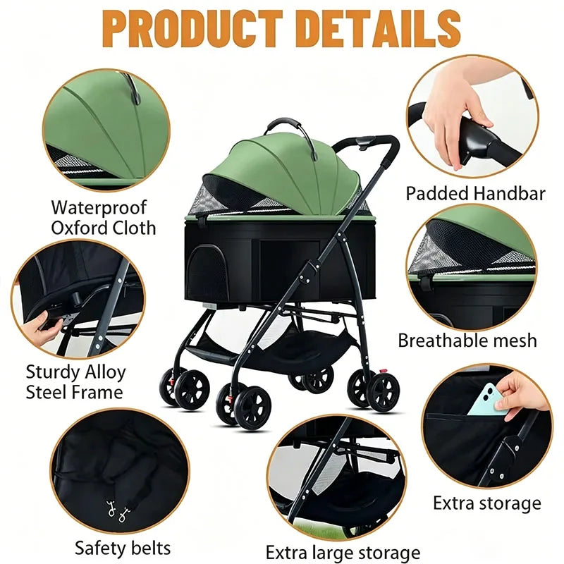 Pet Strollers, 3in1 Lightweight, Foldable, Specifically Designed for Walking Dogs. Medium-sized Small Dogs and Cats