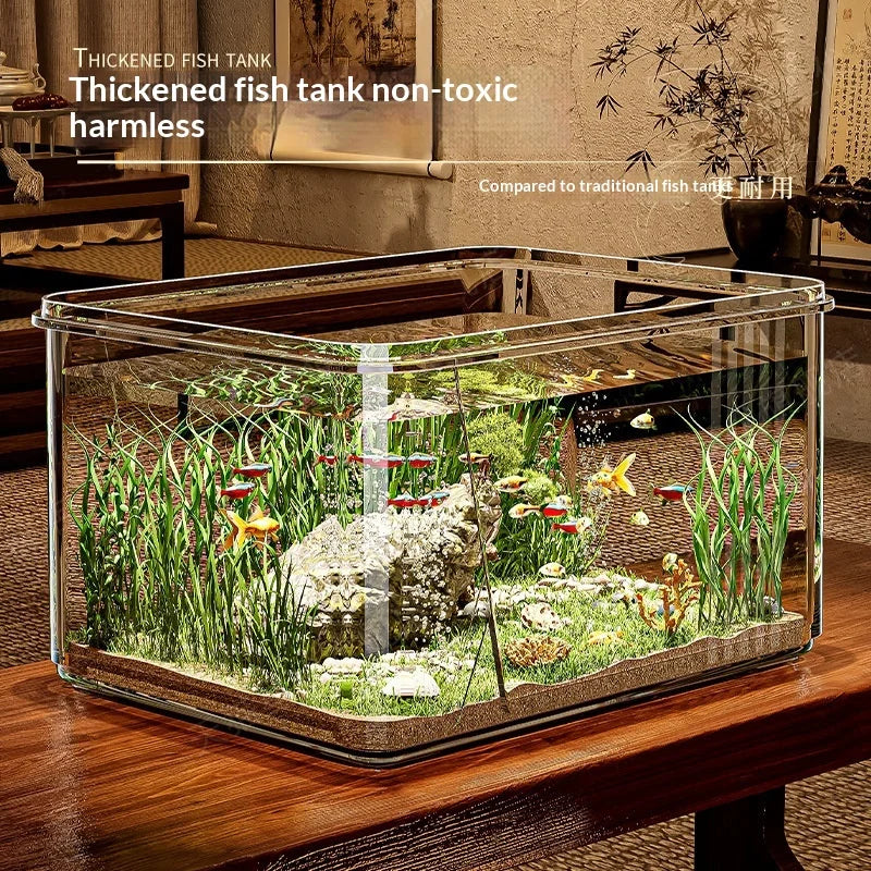 Mini Transparent Thick Acrylic Desktop Aquarium Fish Tank. Square Small Home Office. Goldfish, Turtle  Fish Tank Accessories