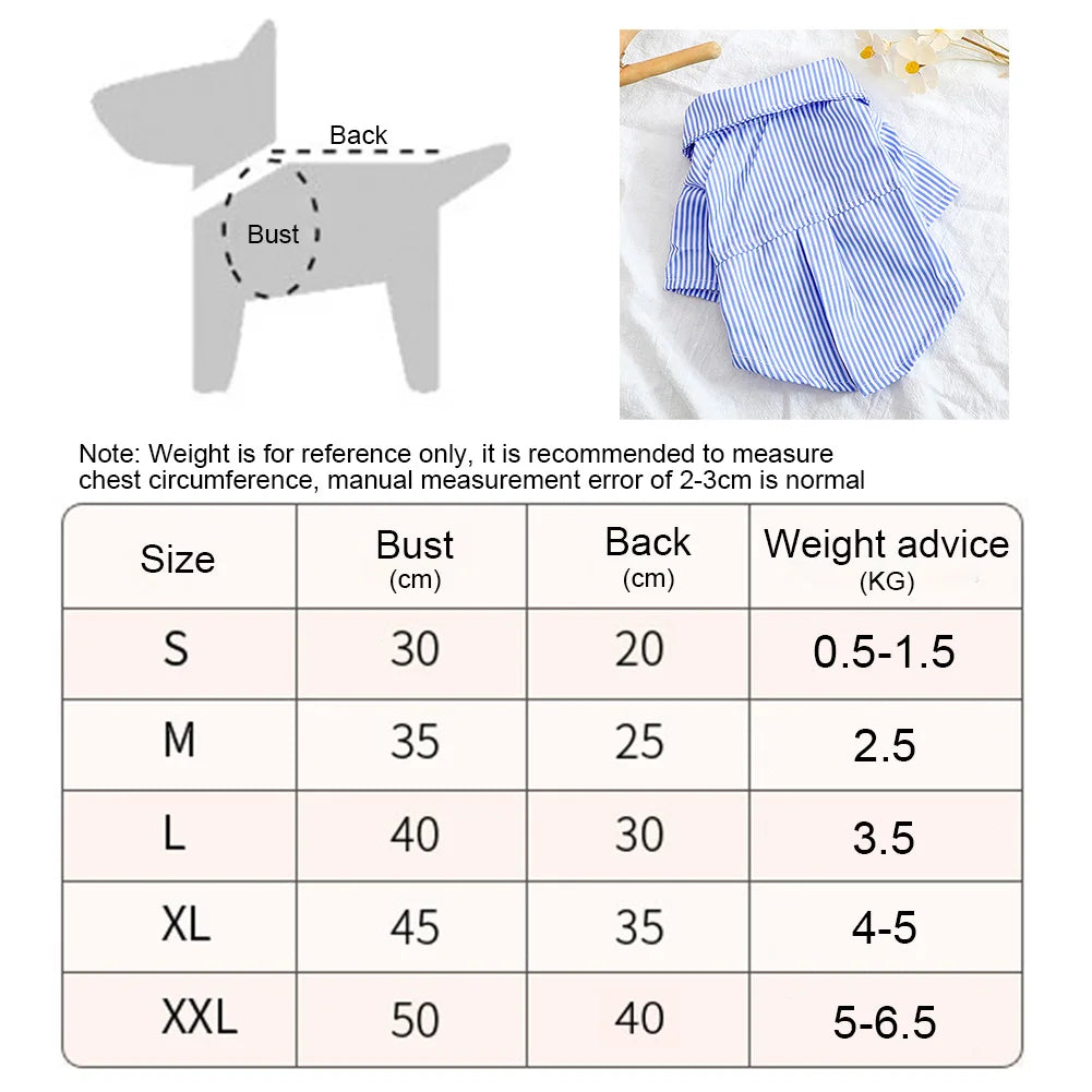 Pet Dog Clothes. Bowknot Striped Shirts for Dogs. Small Thin Summer Blue Fashion for Boy/Girl Chihuahua or Other Small Dogs