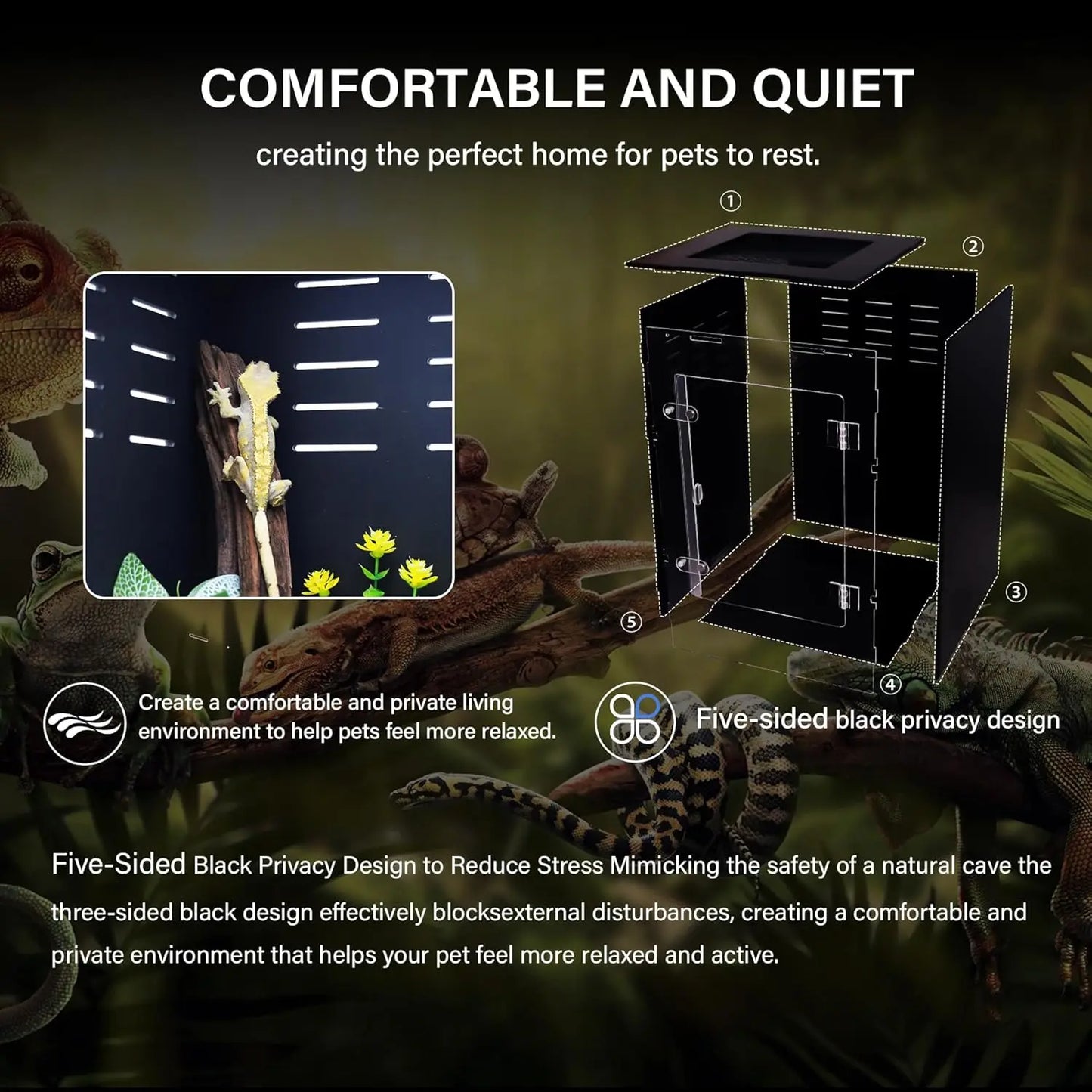 12x12x18 Acrylic Reptile Tank for Geckos, Snakes, Lizards - PVC Terrarium with Light-Blocking Design
