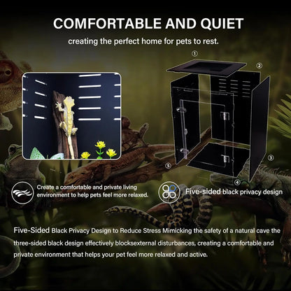 12x12x18 Acrylic Reptile Tank for Geckos, Snakes, Lizards - PVC Terrarium with Light-Blocking Design