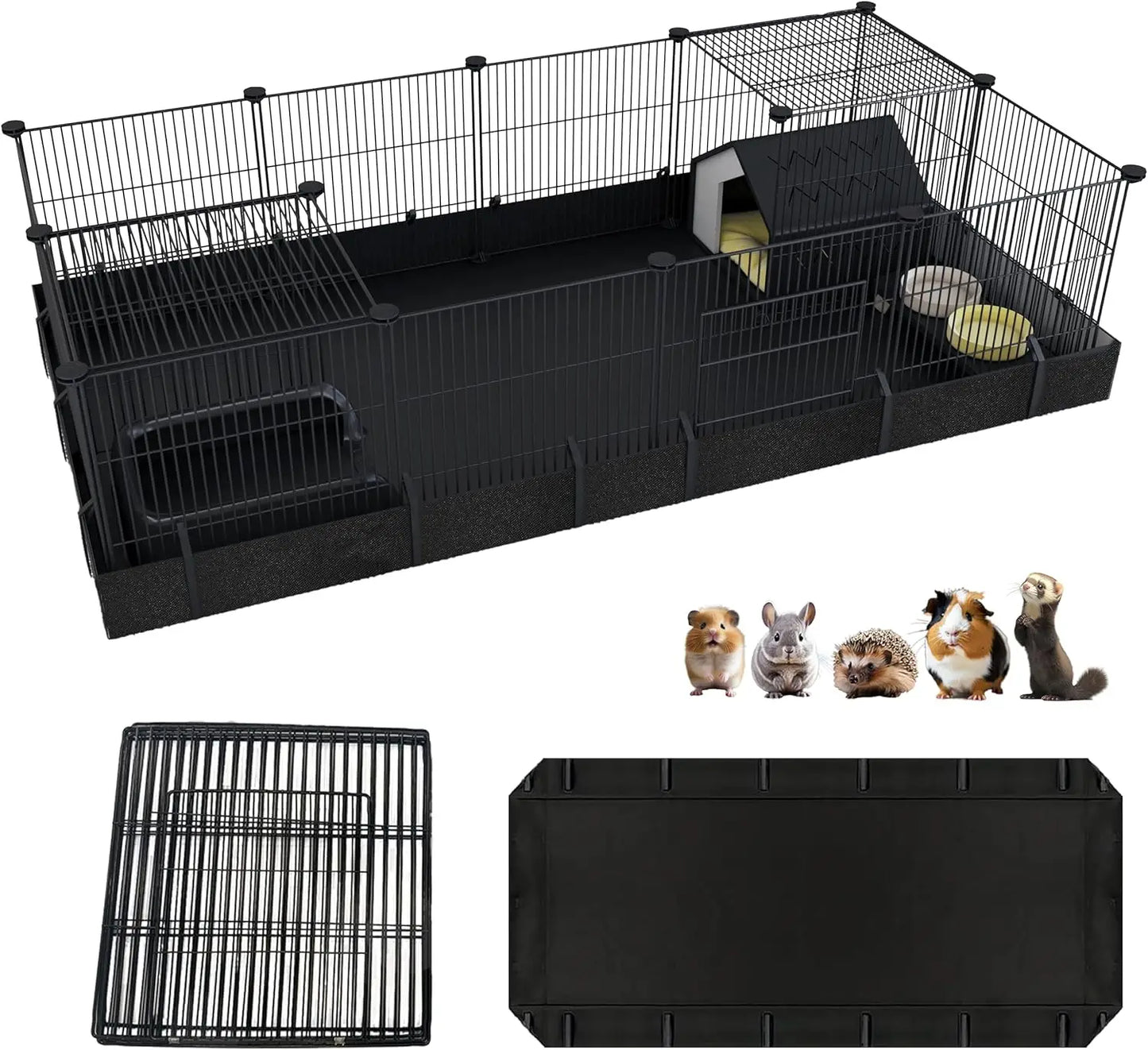 DIY Small Animal Cage with Door, 16 Panel Pet Playpen for Bunny or Hedgehog. Waterproof, Indoor/Outdoor