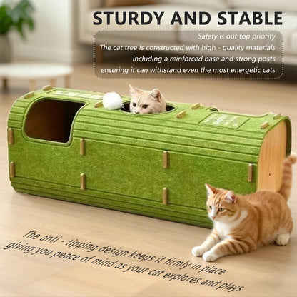 Three-Story Felt Cat Tree, With Scratching Boards And Comfortable Caves - Multi-Story Cat Apartment Tower