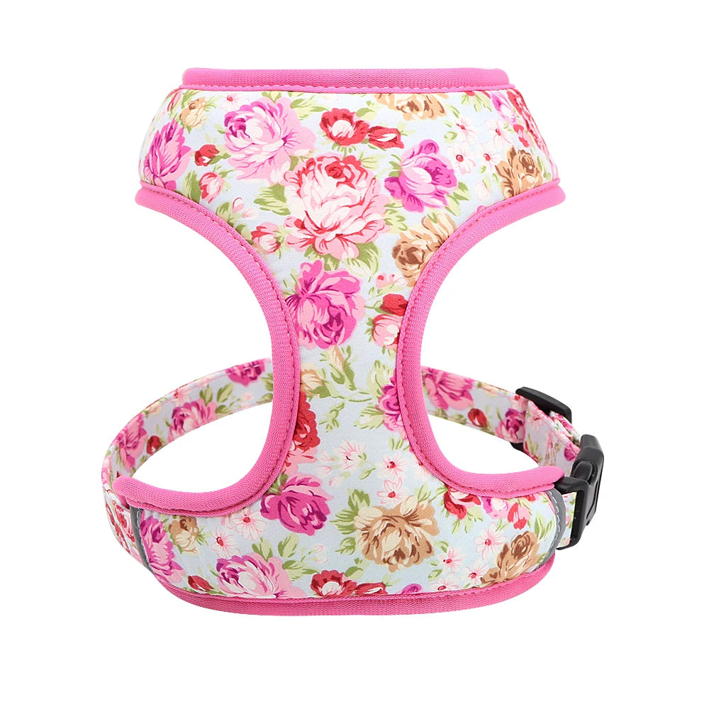 Cute Printed Dog Harness Leash Set. Soft Mesh Puppy or Cat Harness. Adjustable Walking Lead For Small & Medium Dogs & Cats
