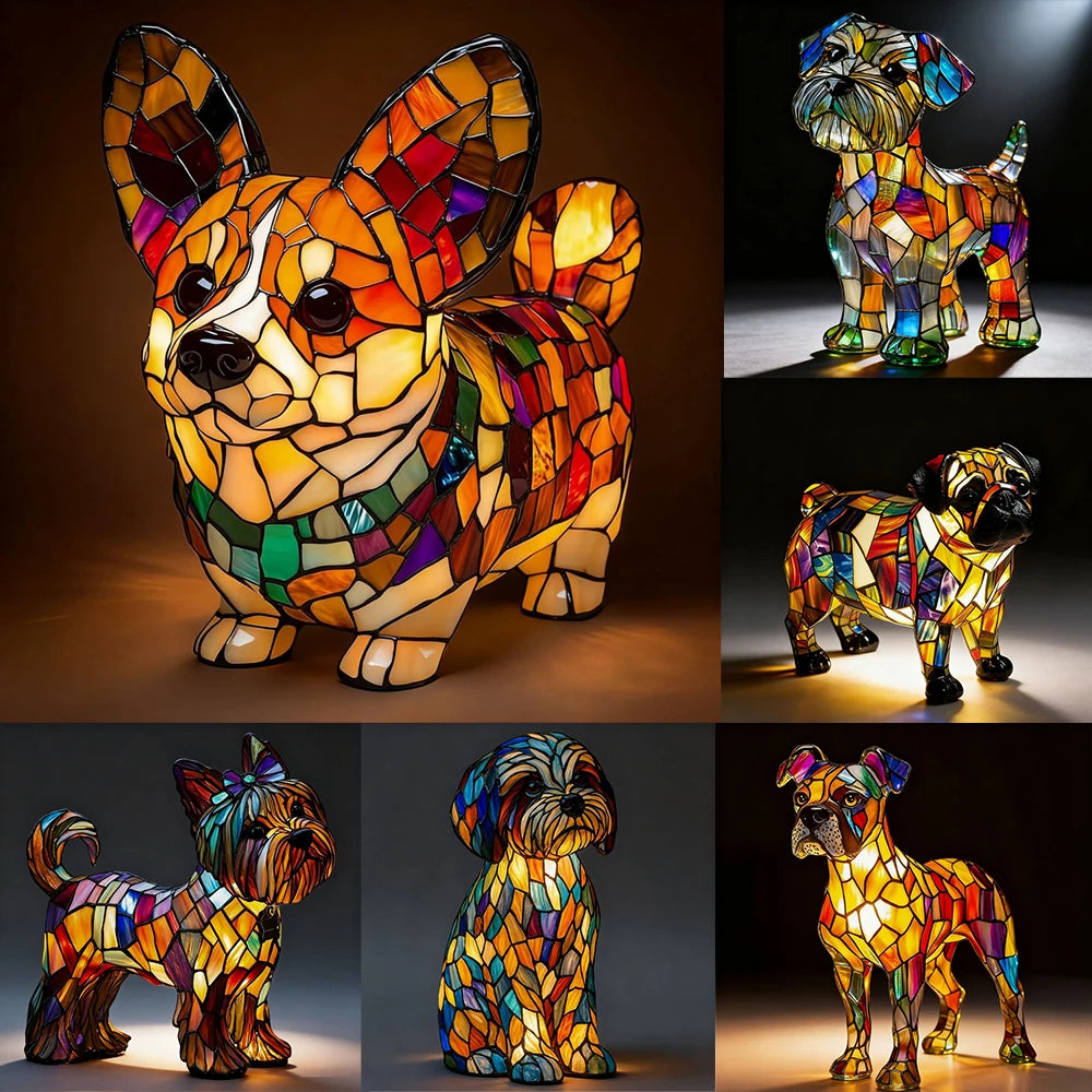 LED Night Light Glowing Dog. Series Artistic Animal Statue. French Bulldog, Labrador Retriever, Golden Retriever. Resin Ornaments
