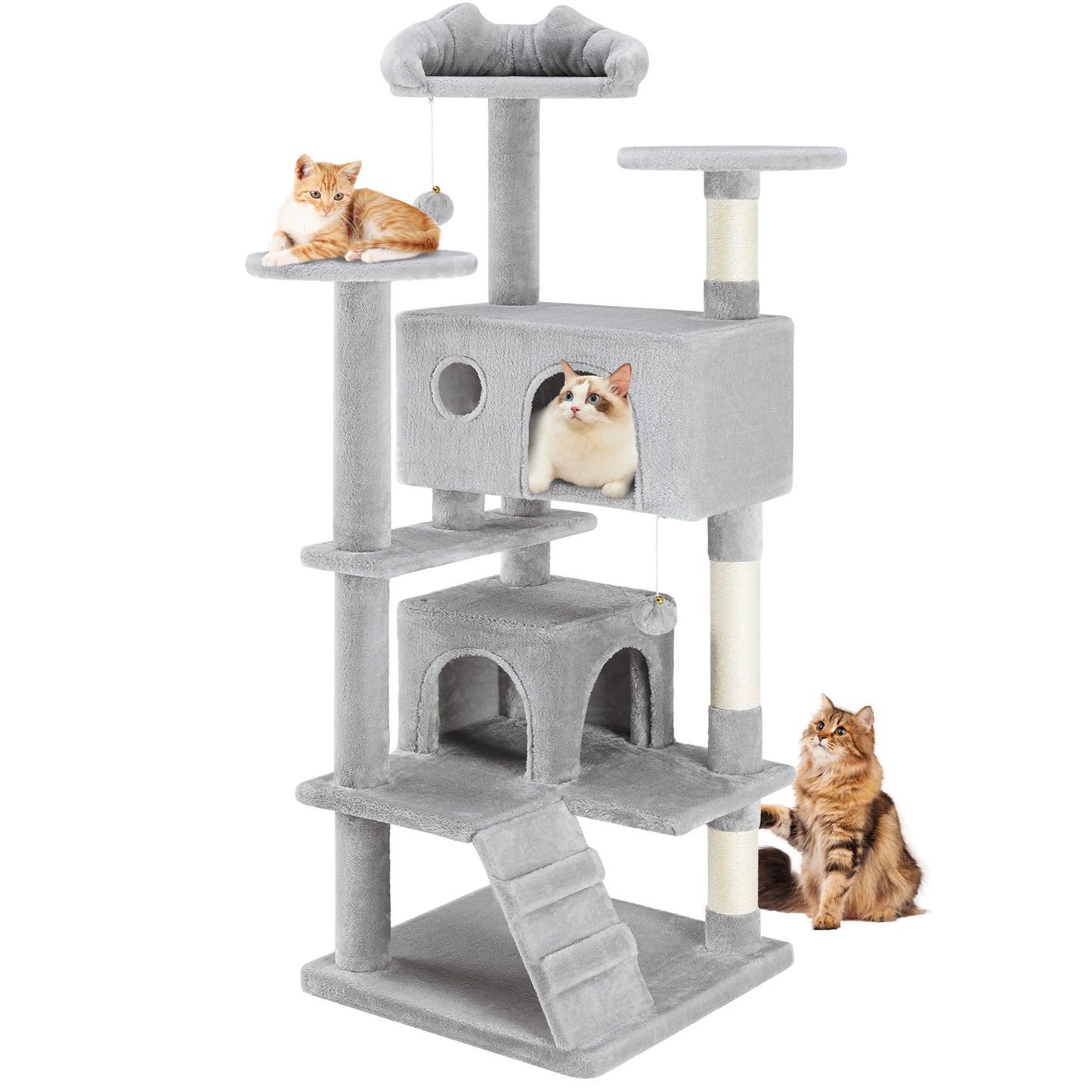 54in Tall Multi-Level Cat Tree Tower for Indoors. Pet Furniture Stable Kitty Play House with Sisal Scratching Post.