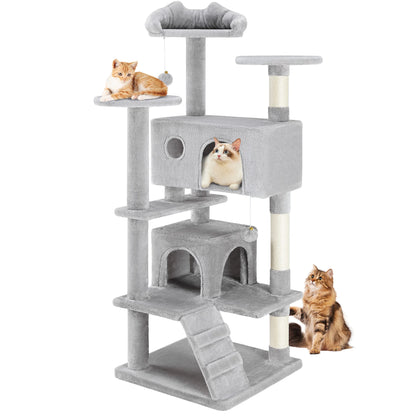 54in Tall Multi-Level Cat Tree Tower for Indoors. Pet Furniture Stable Kitty Play House with Sisal Scratching Post.