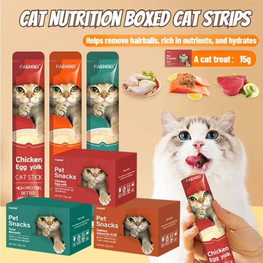 10pcs Cat snacks in the form of strips. Tuna and chicken treats. Pet snacks for cats to gain weight.