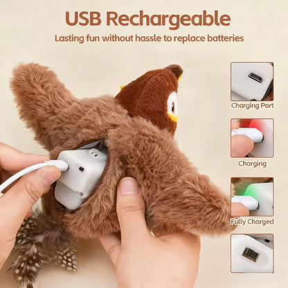 New Simulated Bird Cat Toy. Interactive Toys. Rechargeable Chirping Flapping Bird(no Flying) Touch Activated Plush Toy Pet