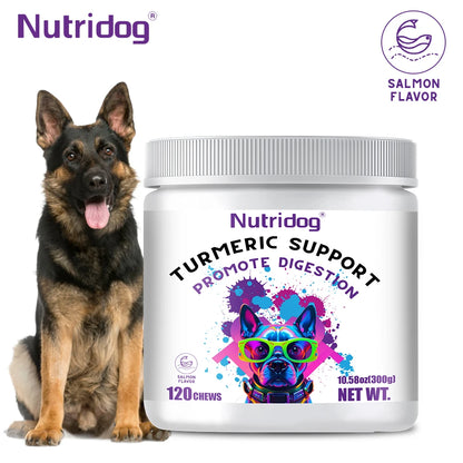 Turmeric Chews For Dog - Anti-inflammatory joint care. Contains glucosamine & chondroitin - Digestive support-120 soft chews