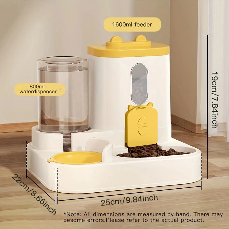Pet large-capacity feeder, integrated, automatic water dispenser. Cat/dog food/water bowl.