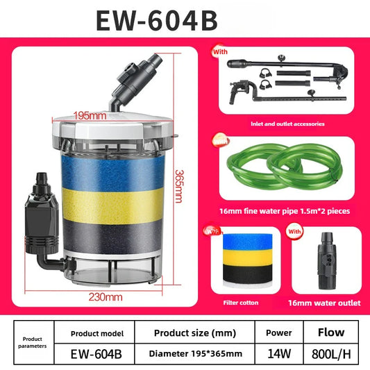 110V 220V SUNSUN EW/HW-604B 14W Silent Fish Tank External Filter Bucket.