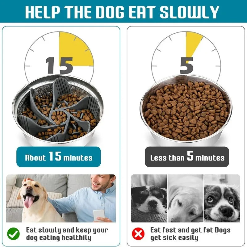 Pet Feeder, Plugin. Powerful Suction Cup, Slow Food, Anti Choking Bowl. Convenient, Easy Clean, Extended Dogs Eating Time.
