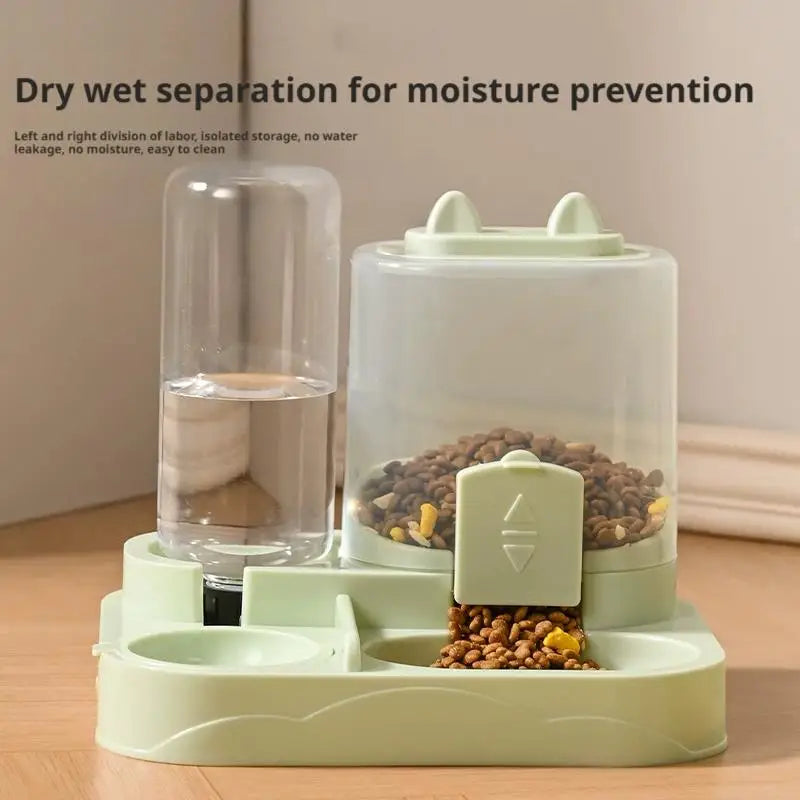 Pet Feeder. Dual Food Bowl All-in-One, Automatic Food/Water Dispenser. Large Capacity Food Storage Dispenser.