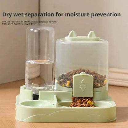 Pet Feeder. Dual Food Bowl All-in-One, Automatic Food/Water Dispenser. Large Capacity Food Storage Dispenser.